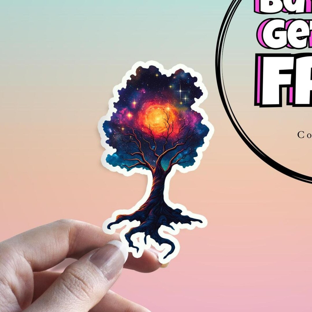 Tree Sticker: Cosmic Nature Waterproof Galaxy World Tree Sticker ...