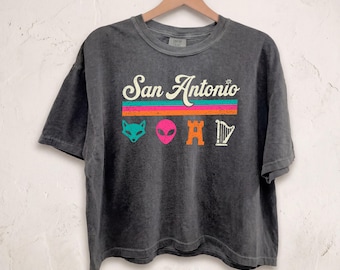 Comfort Colors San Antonio Retro Texas Basketball Boxy Crop Top and T-shirt