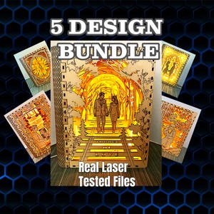 Tunnel of Love-bokhörnpaket – 5 testade laserskurna SVG-filer | Handgjorda och fysiskt byggda designer | Romantisk LED-skugglåda