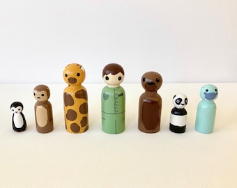 Zoo Keeper and Animals peg doll