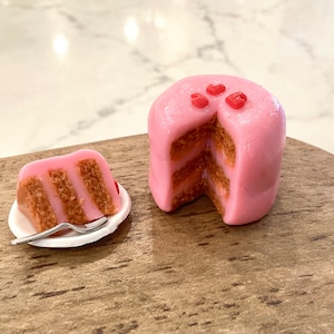 Miniature Valentines cake with slice