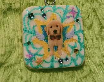 Golden Retriever Clay Pet Portrait Necklace: Beaded Memorial Jewelry