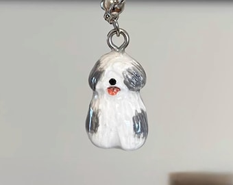 Hand-Sculpted Clay Puppy Charm: Shaggy Dog Keychain, Pet Portrait Necklace