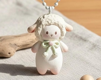 Handmade Lamb Figurine Necklace: Clay Sheep Charm, Cottagecore Collectible