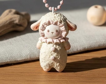 Handmade Lamb Figurine, Hand-Painted Clay Sheep Charm for Car, Keychain, or Necklace, Cute Cottagecore Collectible ,Personalize Jewelry gift