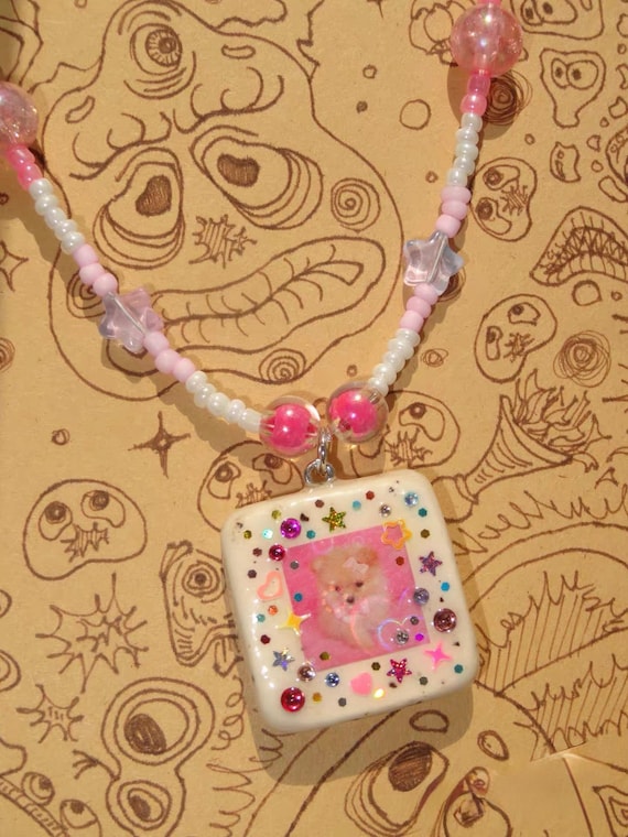 Personalized Pet Portrait Necklace: Handmade Clay Charm, Beaded Chain