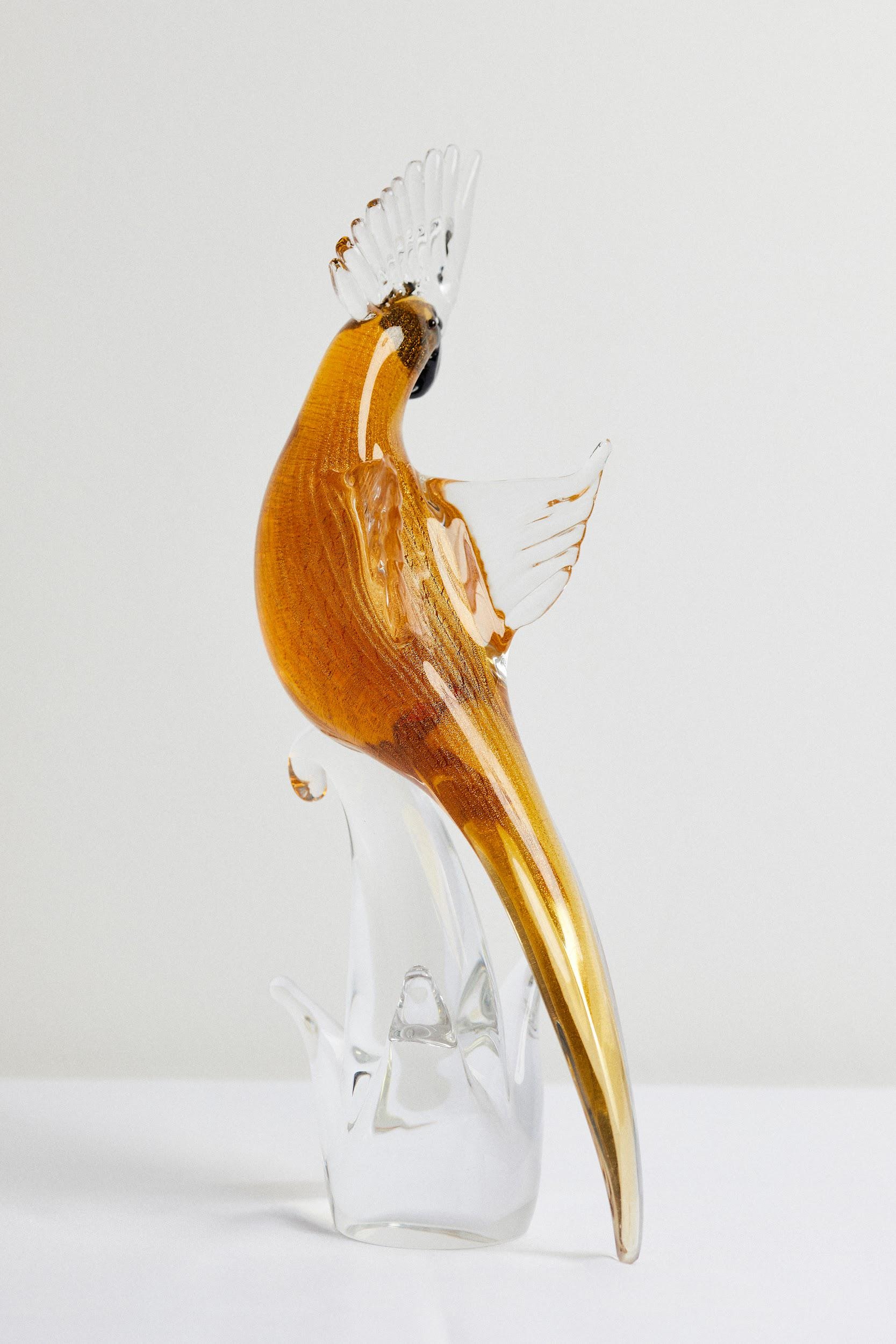 本物のムラーノガラスのオウムの置物 - 手吹きイタリア製アートガラス