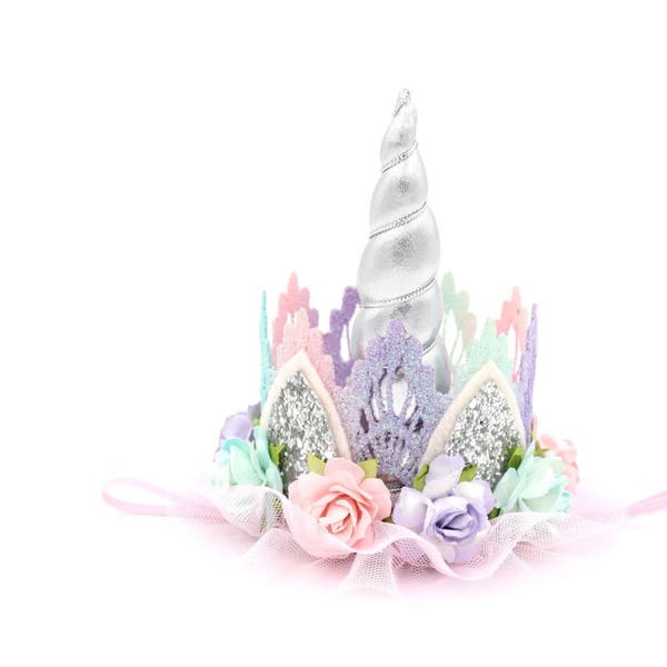 Unicorn flower lace crown headband || silver + pink + lavender + aqua  || Unicrown