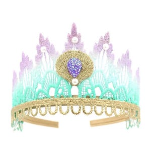 Mermaid Lace Tiara, Lavender Aqua Ombre Crown, Gold Shell Headband