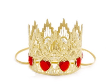 Queen of Hearts Crown, Queen of Hearts Headband, Queen of Hearts Costume,  Alice in Wonderland Queen Crown, Halloween Costume, Red Heart, 