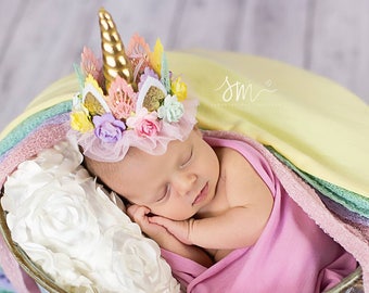 Unicorn flower lace crown headband || gold or silver + pastels || Unicrown || Original Design