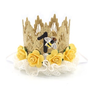 My 1st Bee Day Crown | Sweet to Bee One | Queen Bee Birthday Party Hat | Baby Girl Birthday Tiara | MINI Sienna lace crown