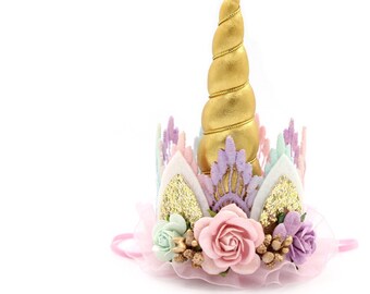 NEW Unicorn flower lace crown headband || pink + lavender + aqua  || Unicrown