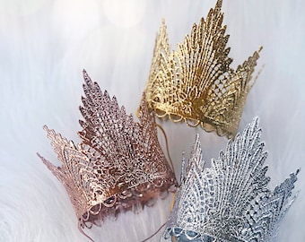 Sevyn Tiara Crown || gold + rosegold + silver || MINI lace crown with headband || photography prop or cake topper ||  Choose ONE