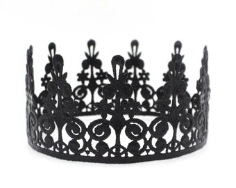 BLACK Lace Crown | Bachelorette Tiara | Dark Fairy Cosplay Crown | Photography Prop | toddler-adult | Elle full-size