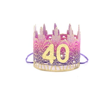 40th birthday mini lace crown party hat headband || gold + orchid ombre || Jaden crown || gift for her || customize in ANY AGE