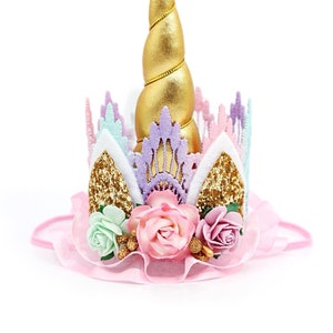 Corona di fiori da principessa unicorno / Festa di 1° compleanno unicorno / Rosa + lavanda + acqua / Mini corona color terra di Siena / Adatta a neonati e adulti