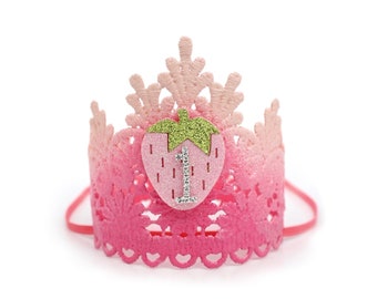 Berry First Birthday Crown | Pink Strawberry 1st birthday party hat | Sweet One Baby Girl | Sienna MINI lace crown headband | Cake Topper