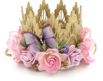 Fairy First Birthday Crown | Butterfly Garden Party Flower Crown | Baby Girl 1st Birthday | Sienna MINI flower lace crown©| fits all ages