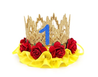 Princess 1st birthday crown | Baby Girl 1st Birthday Tiara | Sienna MINI lace crown headband | red + blue + yellow | customize in ANY age