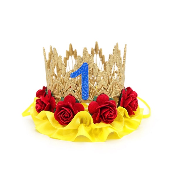 Princess 1st birthday crown | Baby Girl 1st Birthday Tiara | Sienna MINI lace crown headband | red + blue + yellow | customize in ANY age