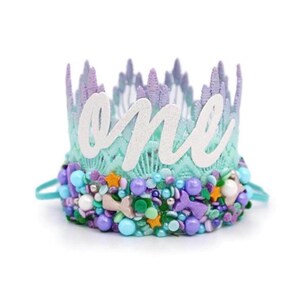 Mermaid First Birthday Crown, Ombre Lace Cake Smash Tiara, Under the Sea Party Headband