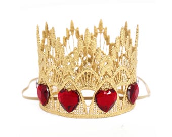 Queen of Hearts Gold Lace Crown | Ruby Red Heart Tiara