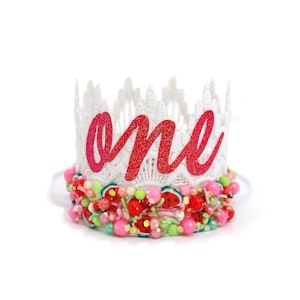 One in a Melon 1st Birthday Crown | Watermelon CANDY SPRINKLES party hat | Twoti Fruiti | Two Sweet | Baby Girl Cake Smash | Sienna MINI