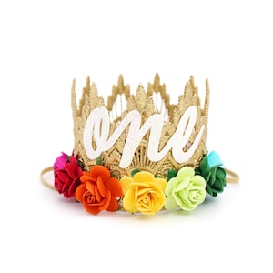 Rainbow First Birthday Crown with roses. 2nd Birthday Tiara