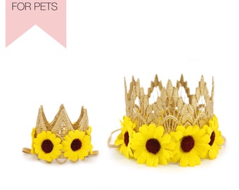 Sunflower Dog Crown | Cat or Dog Birthday Crown | Pet Party Hat |  | Flower Crown for dogs + pets | Gift for Pet | Choose One