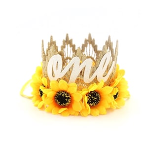 Sunflower First Birthday Crown | 1st birthday party hat | Sienna Mini | gold + yellow | photography prop | customize ANY age