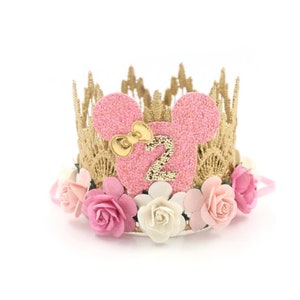 1st Birthday Mouse Crown | 2nd birthday mouse party hat |  pink + gold | customize ANY AGE | Sienna Mini
