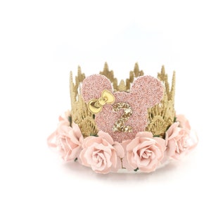 Birthday Mouse blush pink + gold MINI Sienna lace  crown  party hat || customize ANY AGE || Love Crush Crowns