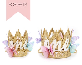 Corona de cumpleaños de mariposa para perros / tamaño ultra MINI o MINI estándar para perros + mascotas / Elija uno / personalizar en CUALQUIER edad
