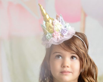 Unicorn Birthday Crown – Pastel Rainbow Flower Tiara, Headband or Hat for Girls, Gift Idea, Dress Up, Unicorn Party Accessory