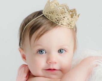1.Geburtstagskrone | goldener Chloe Mini Spitzen Krone Partyhut | Baby Mädchen + Kleinkind