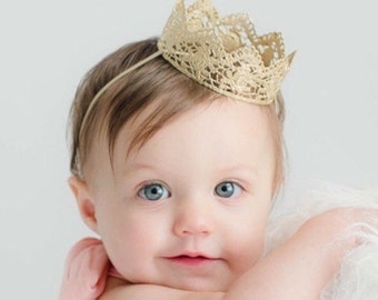 1st birthday crown | gold Chloe Mini lace crown party hat | baby girl + toddler