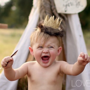 Where Wild Things Are inspired Birthday Crown | MINI faux fur trimmed | Harlow gold lace crown headband  | Gift for Boy