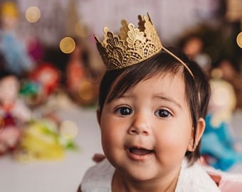 Mini Gold Lace Crown: Baby Girl 1st Birthday Tiara