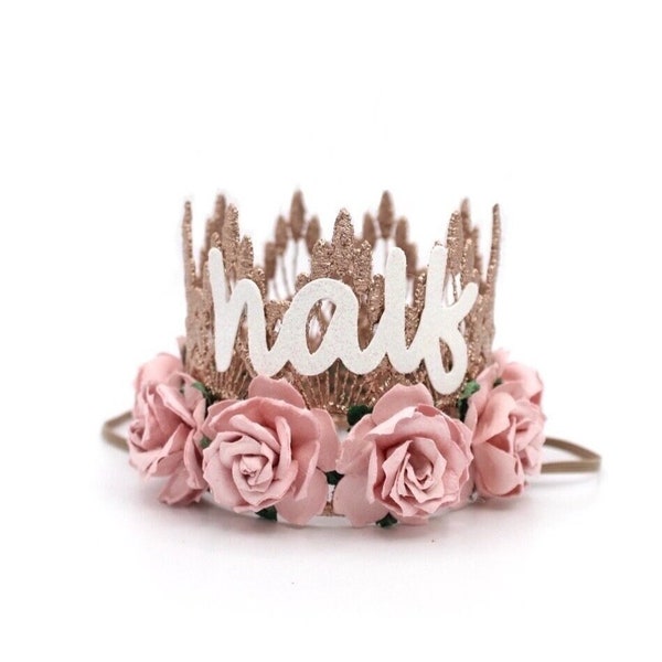 Half birthday crown | 1/2 birthday flower MINI Sienna lace crown |  rose gold + dusty pink flowers lace crown | customize ANY age