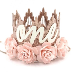 First Birthday Palest Pink Flower Crown | 1st Birthday Tiara | Baby Girl Outfit | Rose Gold + Pink | Sienna MINI Lace Crown