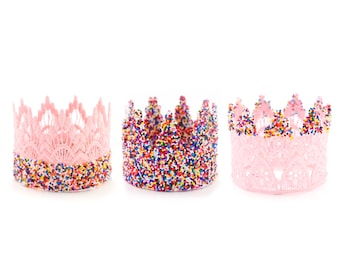 SPRINKLES birthday crown |  candy dipped lace crown headbands | candy land ice cream theme donut party | Mini size | Choose One