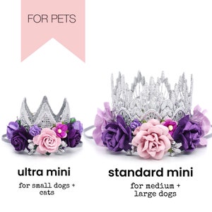 Dog Birthday Flower Crown Cat Birthday Tiara Pet Lover Gift Gotcha Day Party Hat photography prop silver purple image 2