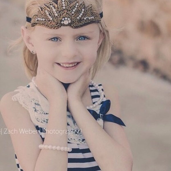 Great Gatsby inspired || BRONZE|| crystal beaded crown tiara || velvet headband headpiece || child- adult photo prop