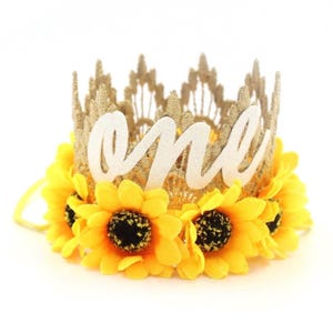 Sunflower First Birthday Crown | 1st birthday party hat | Sienna Mini©| gold + yellow | photography prop | customize ANY age