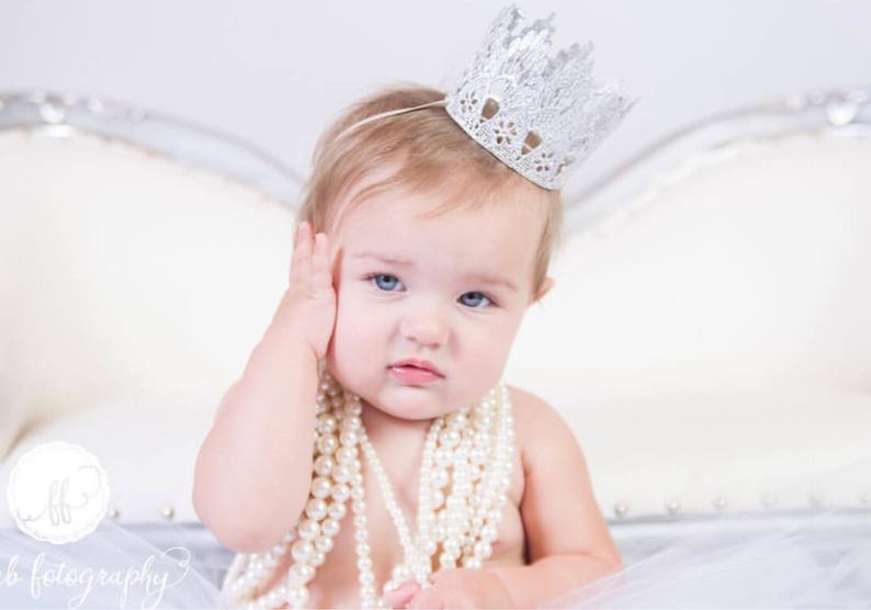 Gold Lace Crown Headband Girls Hair Accessory 1st Birthday Crown Baby Girl Lace Tiara Gift for Newborn Cake Topper Sienna MINI image 9