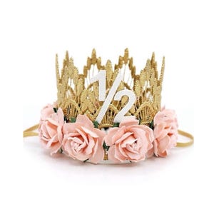 Half Birthday Flower Crown | Pink Floral Lace Tiara | 1/2 Birthday Photo Prop