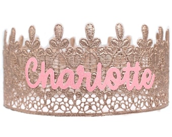 Personalized Birthday Crown | Custom Queen or Princess Name Tiara | Lace Crown for Kids, Teens, or Adults