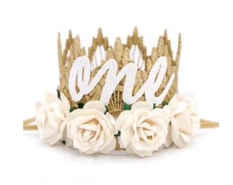 First Birthday Crown | White Flower Crown for Baby & Toddler Girls