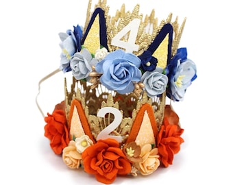 Blue Dog Birthday Crown – Blue and Gold Puppy Party Hat, Cake Smash Tiara, Custom Age, Blue Dog Theme, Kids Birthday Crown